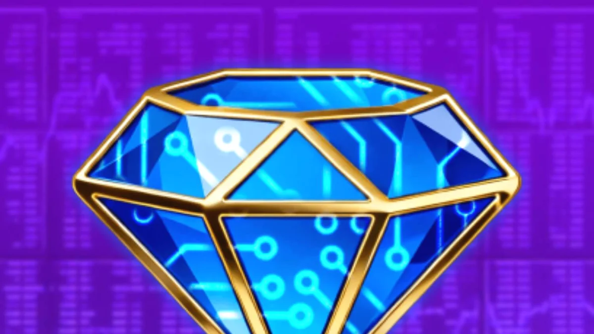 Interface do slot Crypto Crown 20 com símbolos de criptomoedas e frutas neon.